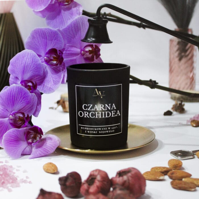 Świeca zapachowa Czarna Orchidea Sense 200 ml AV Light Candle z orchideą i gasidłem