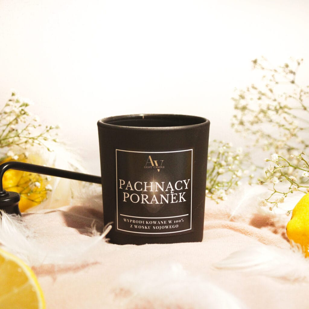 świeca sojowa pachnący poranek ember 130 ml w czarnym matowym słoiku AV Light Candle.