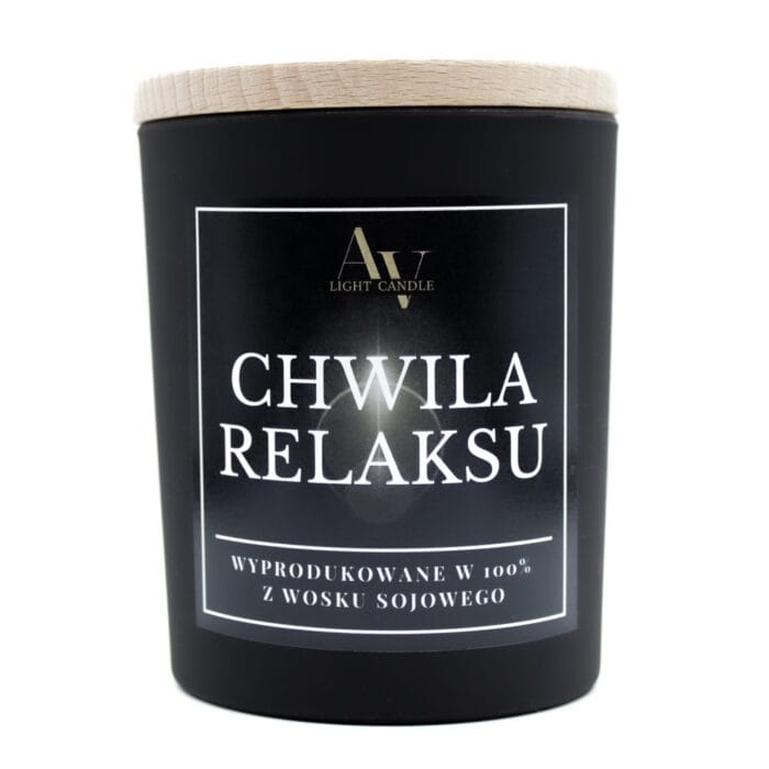 Świeca sojowa Chwila Relaksu AV Light Candle kolekcja Lumor 280 ml w czarnym szkle z dwoma knotami