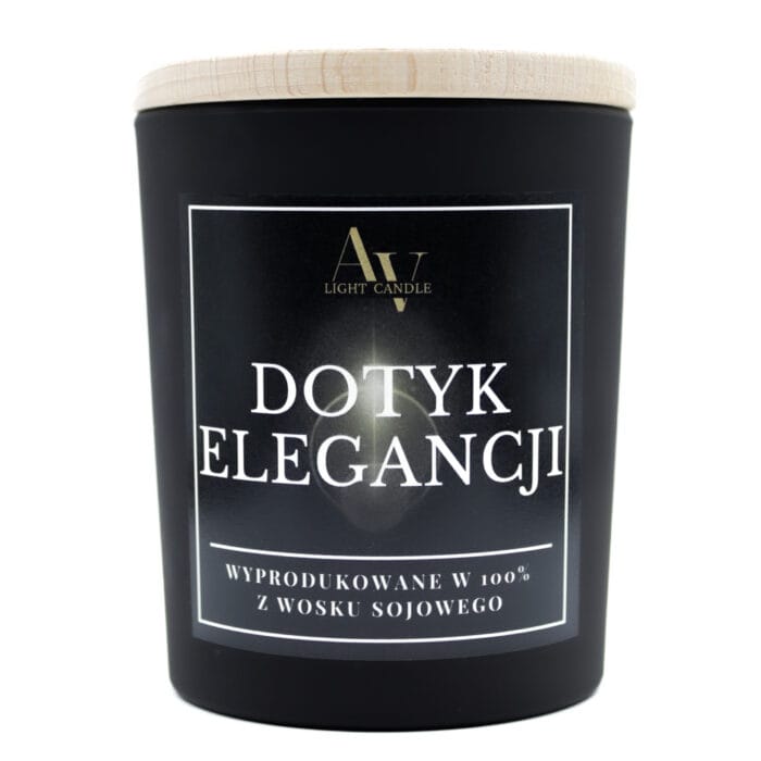 Świeca sojowa AV Light Candle Dotyk Elegancji Lumor 280 ml z dwoma knotami w czarnym słoiku na białym tle