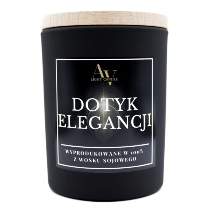 Świeca sojowa AV Light Candle Dotyk Elegancji Sense 200 ml w czarnym słoiku na białym tle