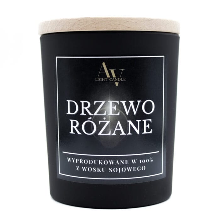 Świeca sojowa Drzewo Różane AV Light Candle kolekcja Lumor 280 ml w czarnym szkle z dwoma knotami