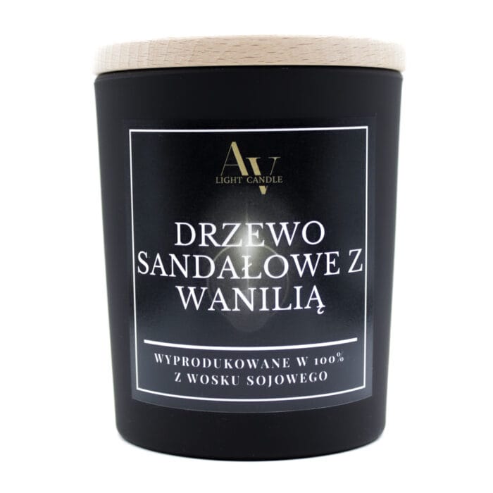 Świeca sojowa Drzewo Sandałowe z Wanilią AV Light Candle kolekcja Lumor 280 ml w czarnym szkle z dwoma knotami