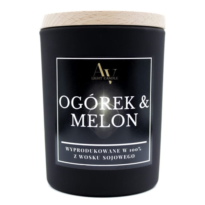 Świeca sojowa Ogórek & Melon AV Light Candle kolekcja Sense 200 ml w czarnym szkle