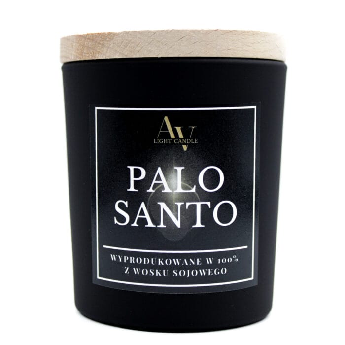 Świeca sojowa Palo Santo AV Light Candle kolekcja Ember 130 ml w czarnym szkle z drewnianym wieczkiem