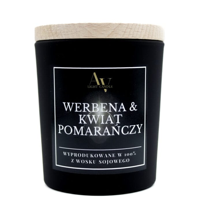 Świeca sojowa Werbena & Kwiat Pomarańczy AV Light Candle kolekcja Ember 130 ml w czarnym szkle z drewnianym wieczkiem