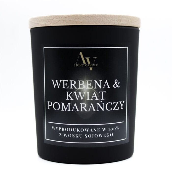 Świeca sojowa Werbena & Kwiat Pomarańczy AV Light Candle kolekcja Lumor 280 ml w czarnym szkle z dwoma knotami