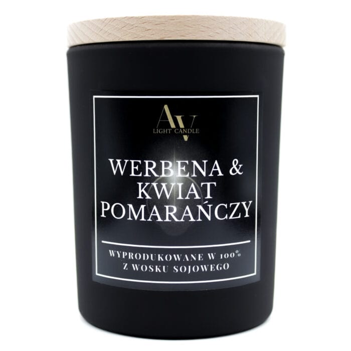 Świeca sojowa Werbena & Kwiat Pomarańczy AV Light Candle kolekcja Sense 200 ml w czarnym szkle