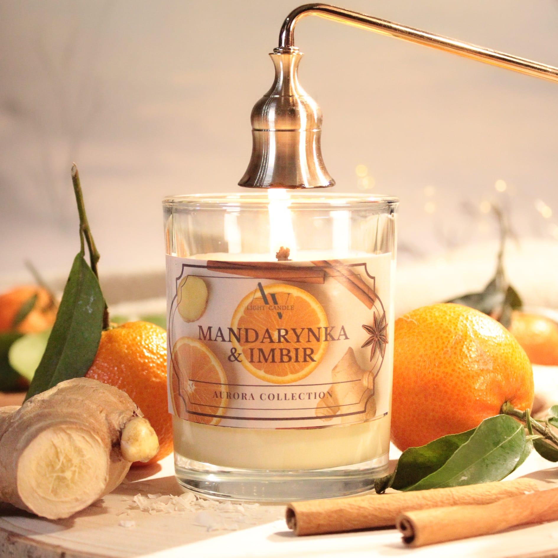 Świeca sojowa Mandarynka & Imbir 200 ml – gaszenie płomienia w otoczeniu cytrusów i korzennych przypraw