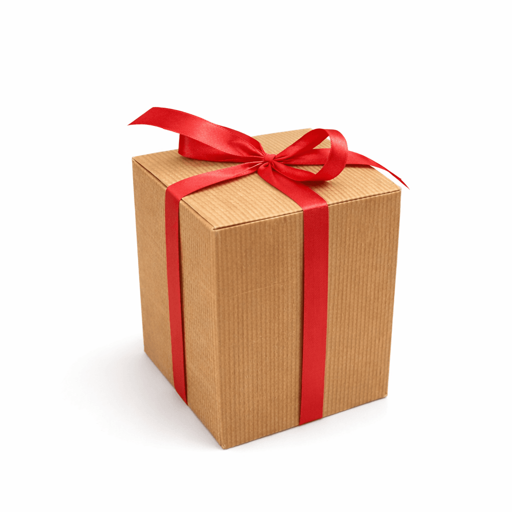 pudełko prezentowe na świecę z ozdobną czerwoną wstążką
